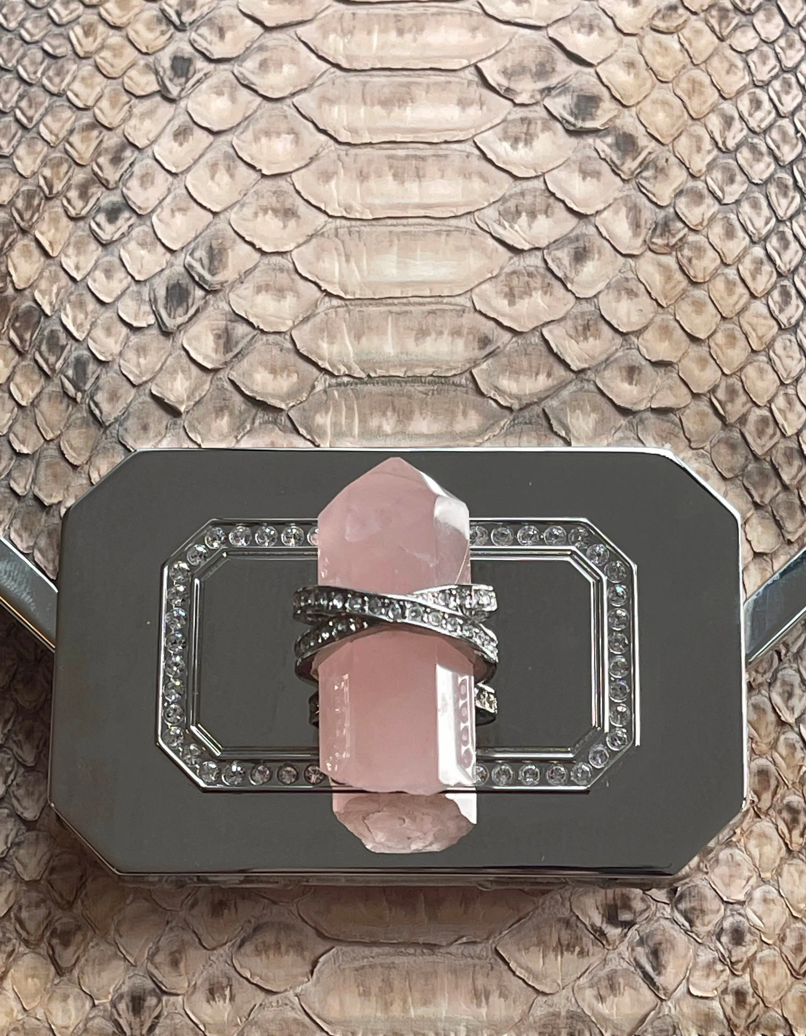 Marchesa Valentina Large Python Envelope Clutch Bag w. Crystals