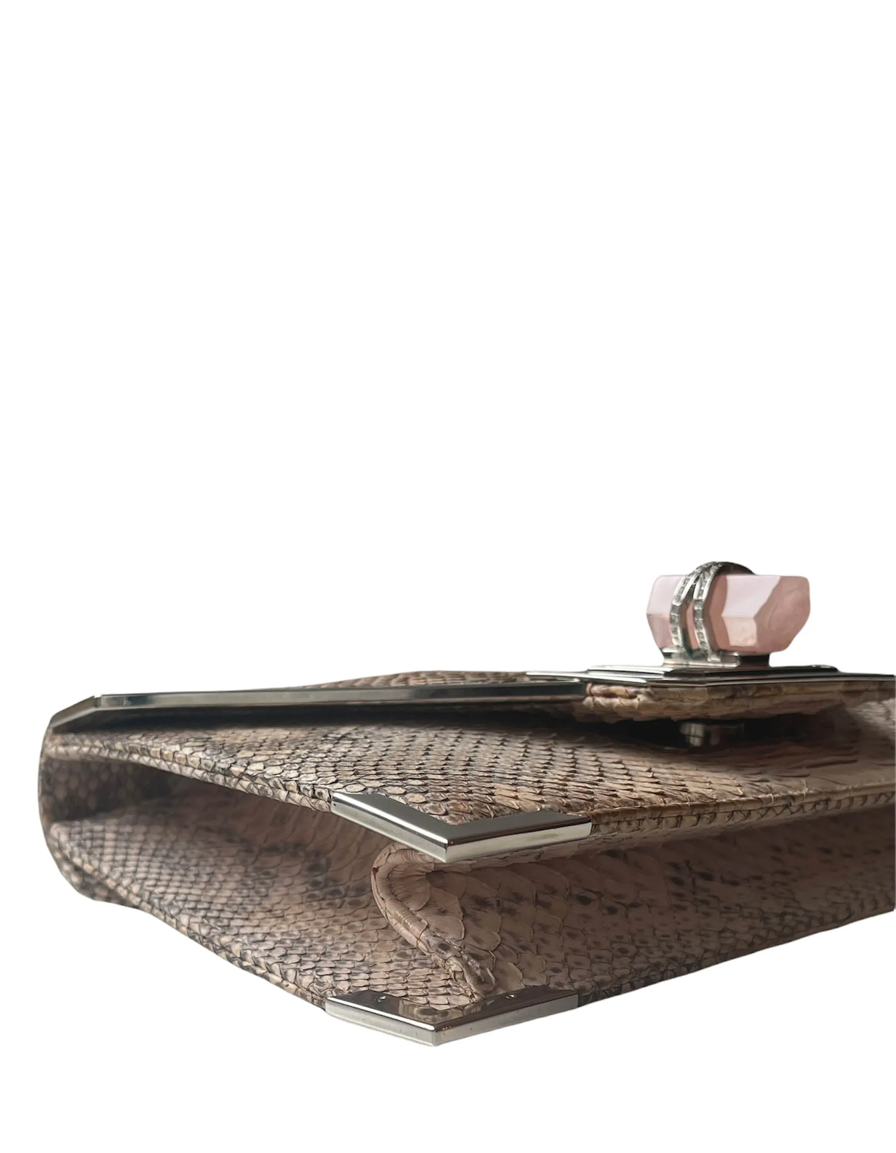 Marchesa Valentina Large Python Envelope Clutch Bag w. Crystals