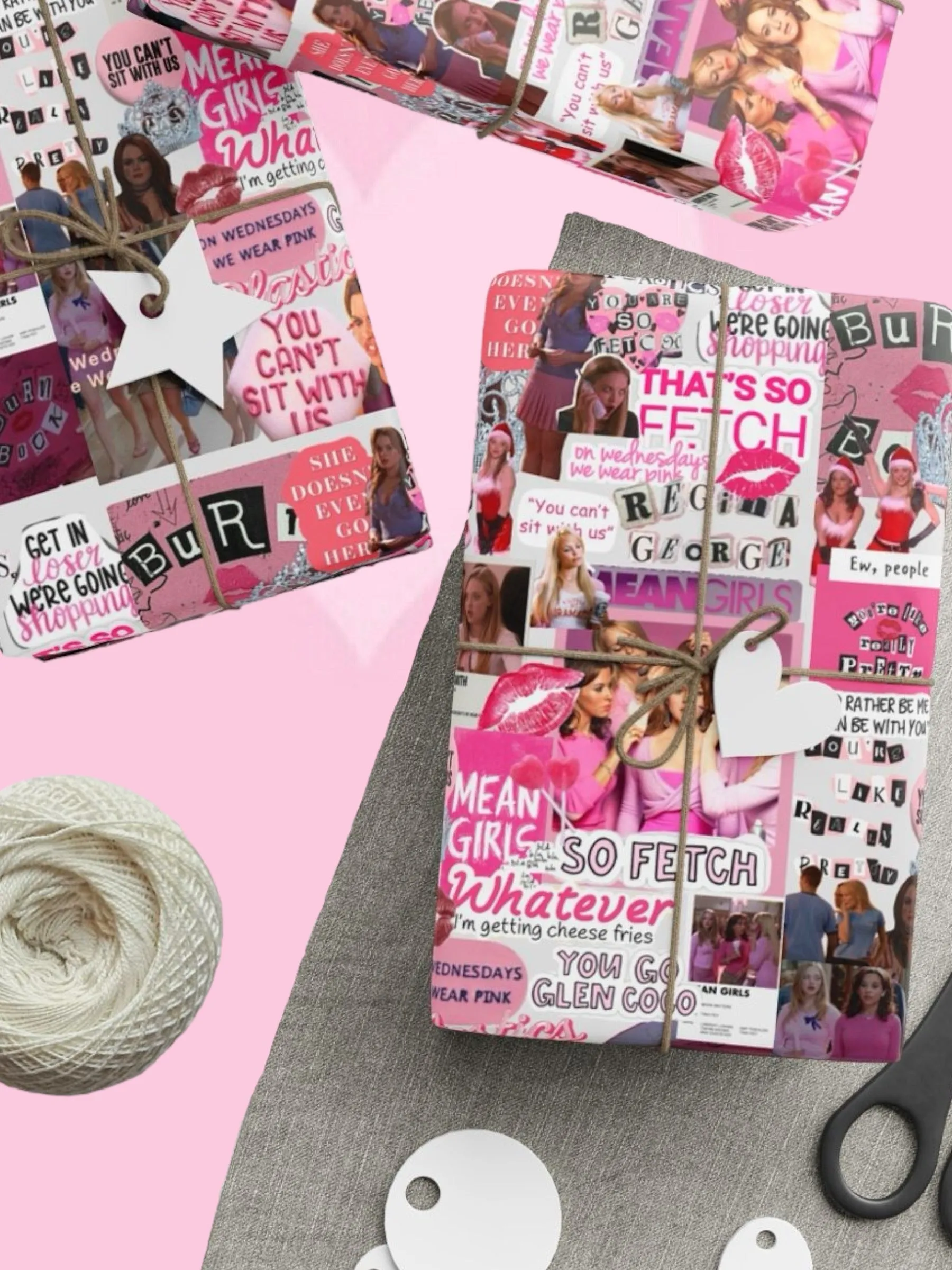Mean Girls Theme Pink Wrapping Paper - Best Movie Quotes - Custom Print - Matte or Glossy Finish - Hilarious Gift Wrapping - burn book gift