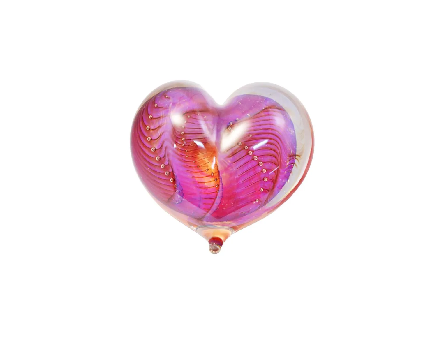 Medium-Large Orange Silver Veil Heart Paperweight