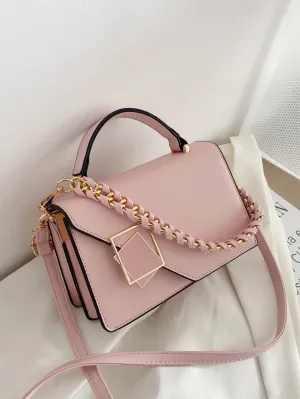 Metal & Chain Decor Flap Square Bag - Pink