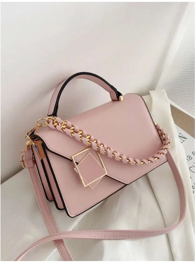 Metal & Chain Decor Flap Square Bag - Pink