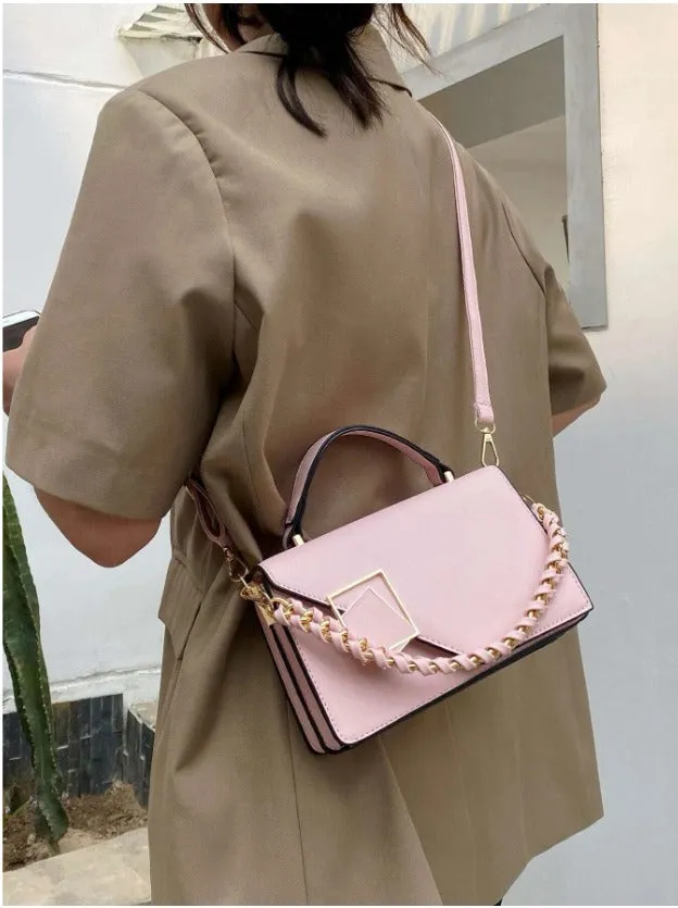 Metal & Chain Decor Flap Square Bag - Pink