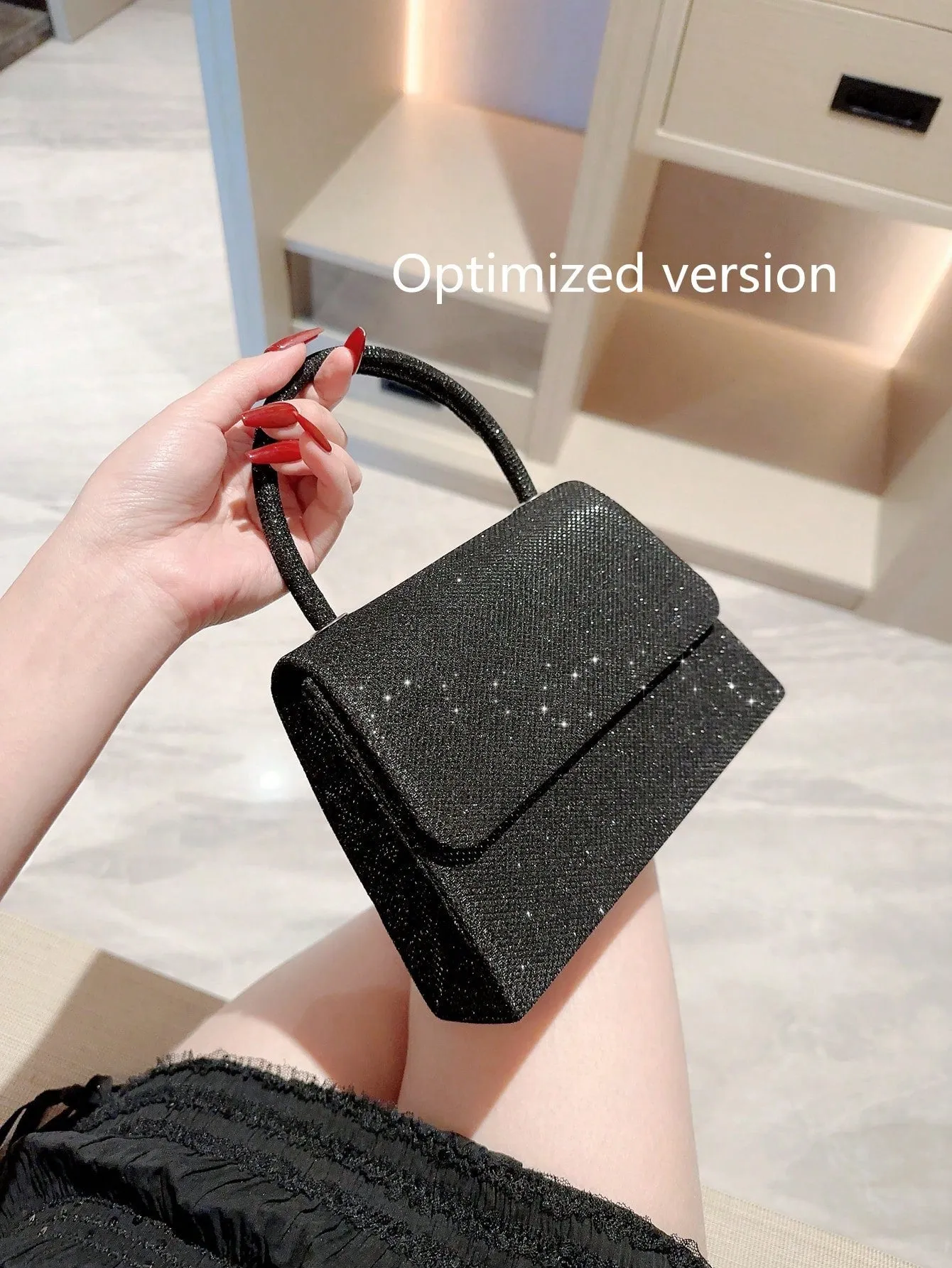 Metal Luster Flip Cover Handbag - Black- FD ⚡