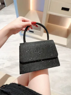 Metal Luster Flip Cover Handbag - Black- FD ⚡