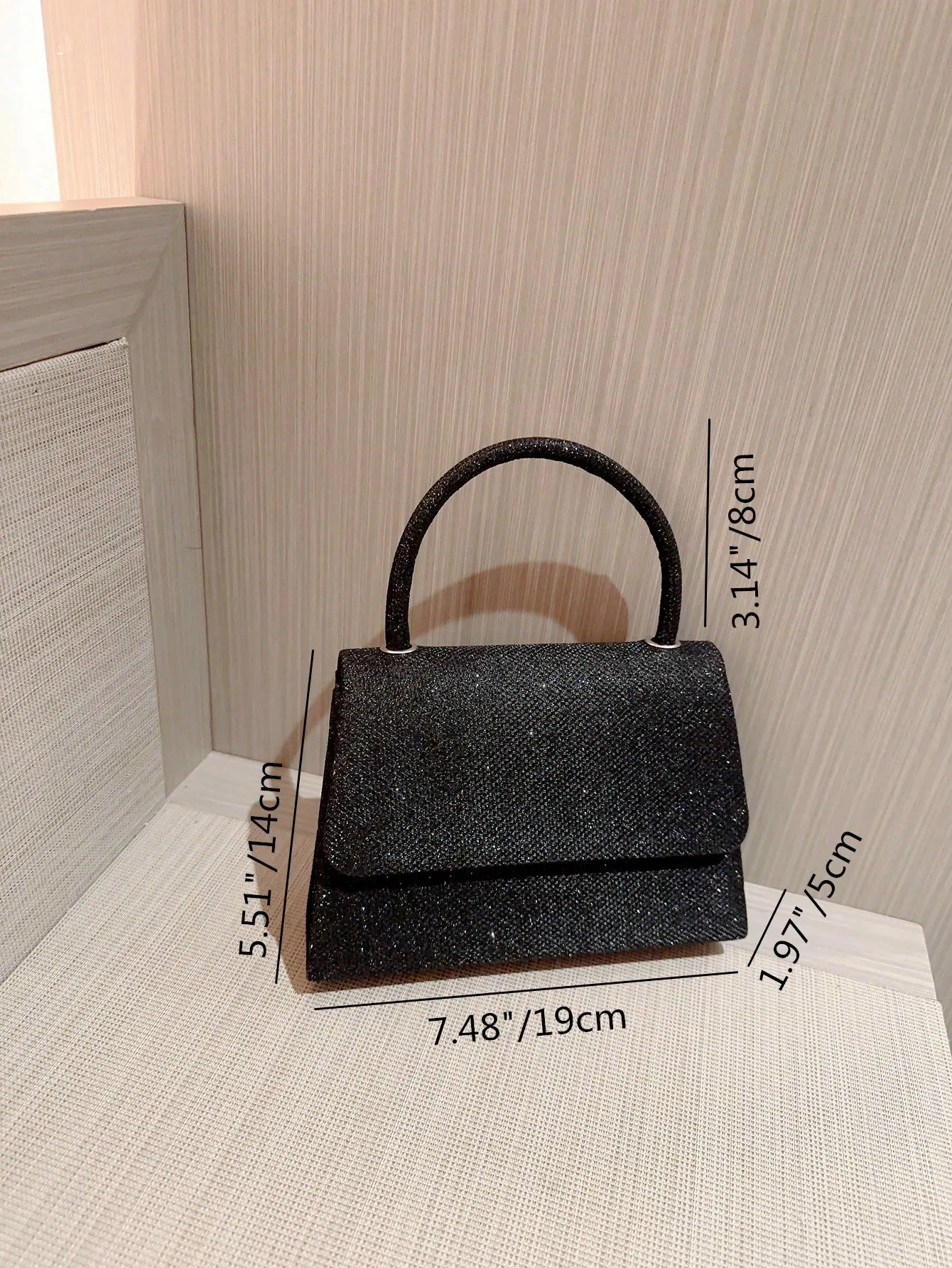 Metal Luster Flip Cover Handbag - Black- FD ⚡