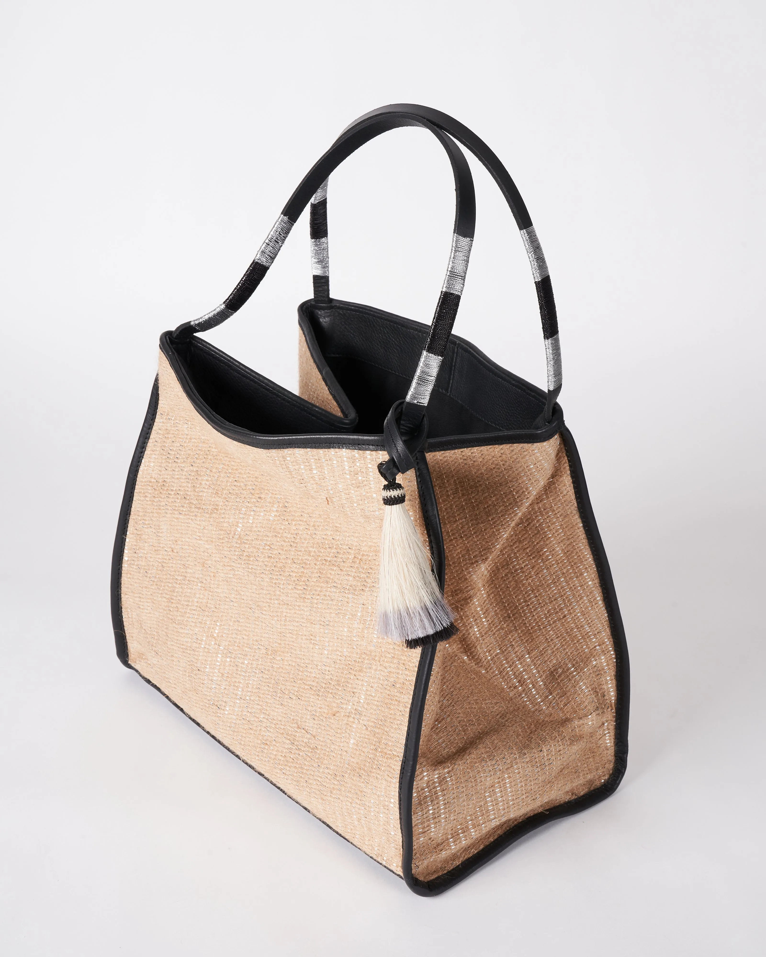 metallic jute taunton tote - natural blk