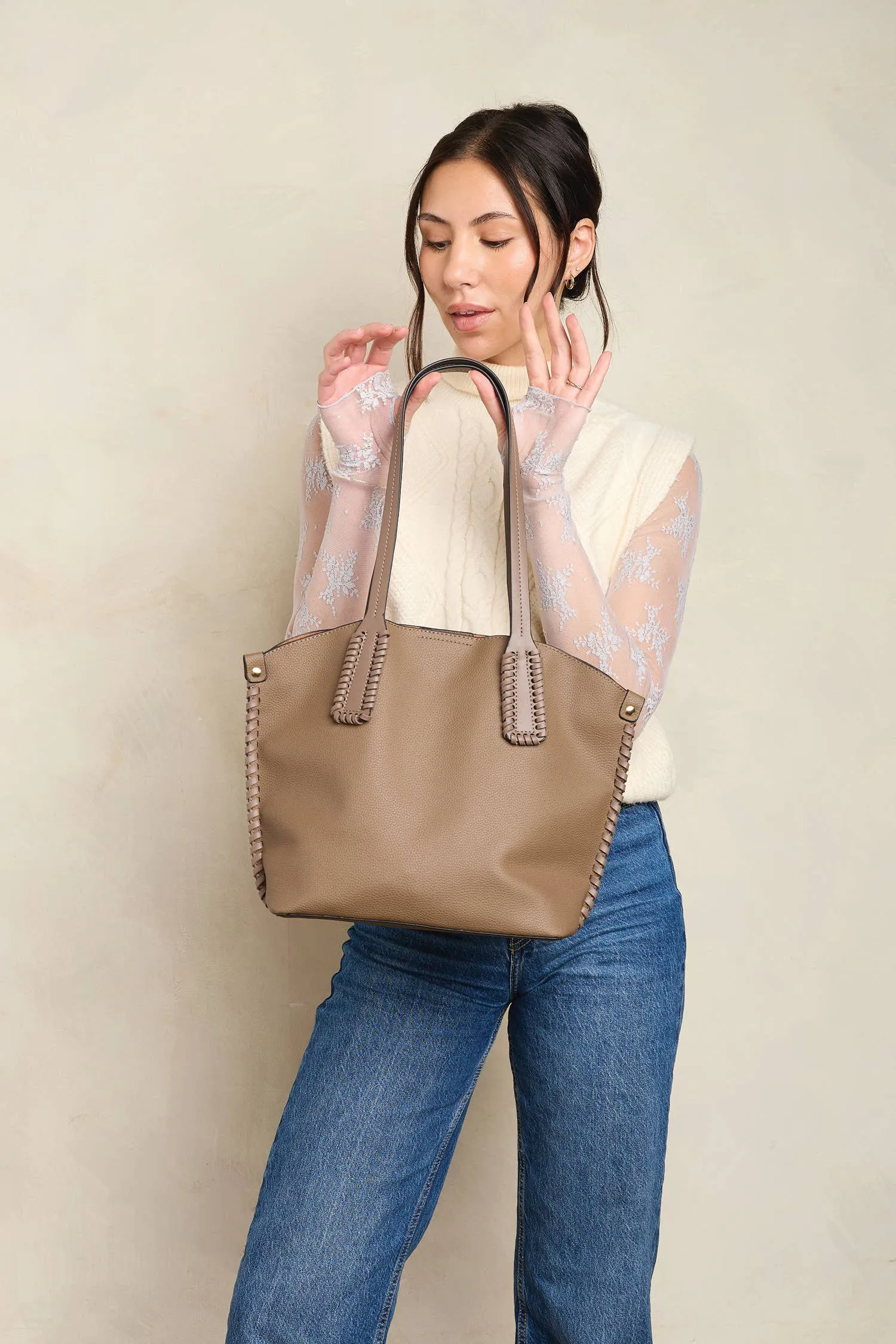Micah Whipstitch 3-Compartment Tote: Black