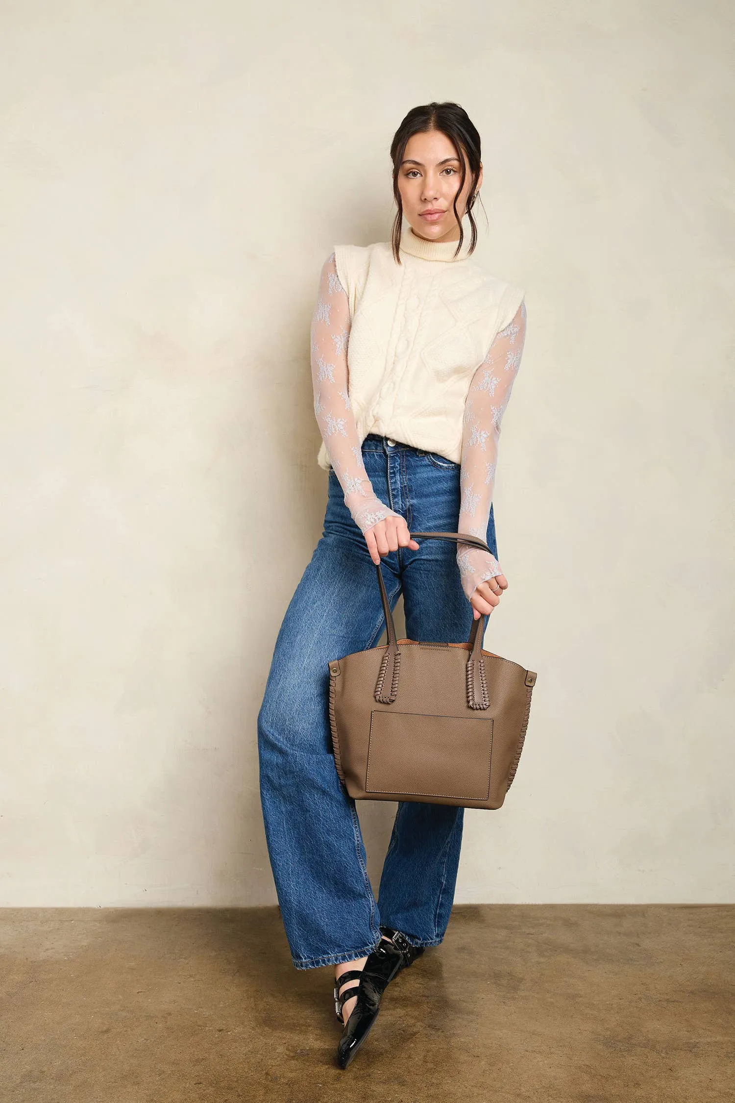 Micah Whipstitch 3-Compartment Tote: Black