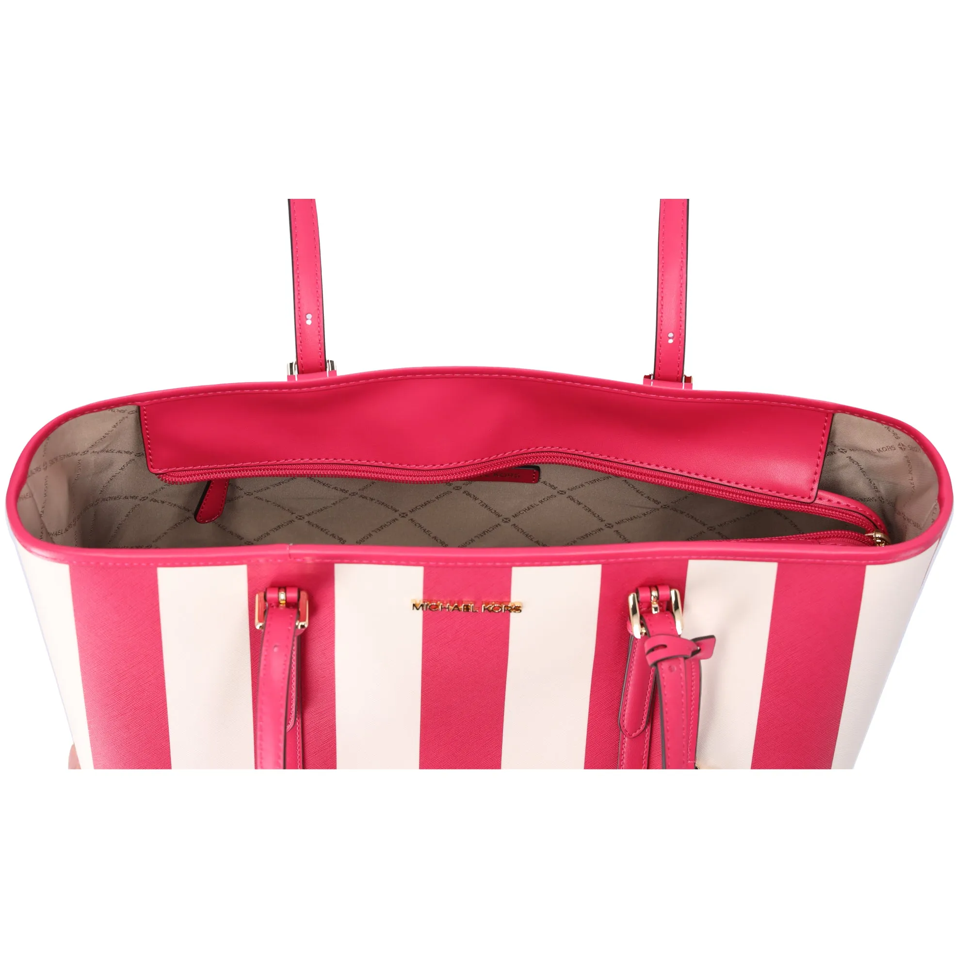 Michael Kors Jet Set Travel Large Top Zip Tote Electric Pink Multi Stripe