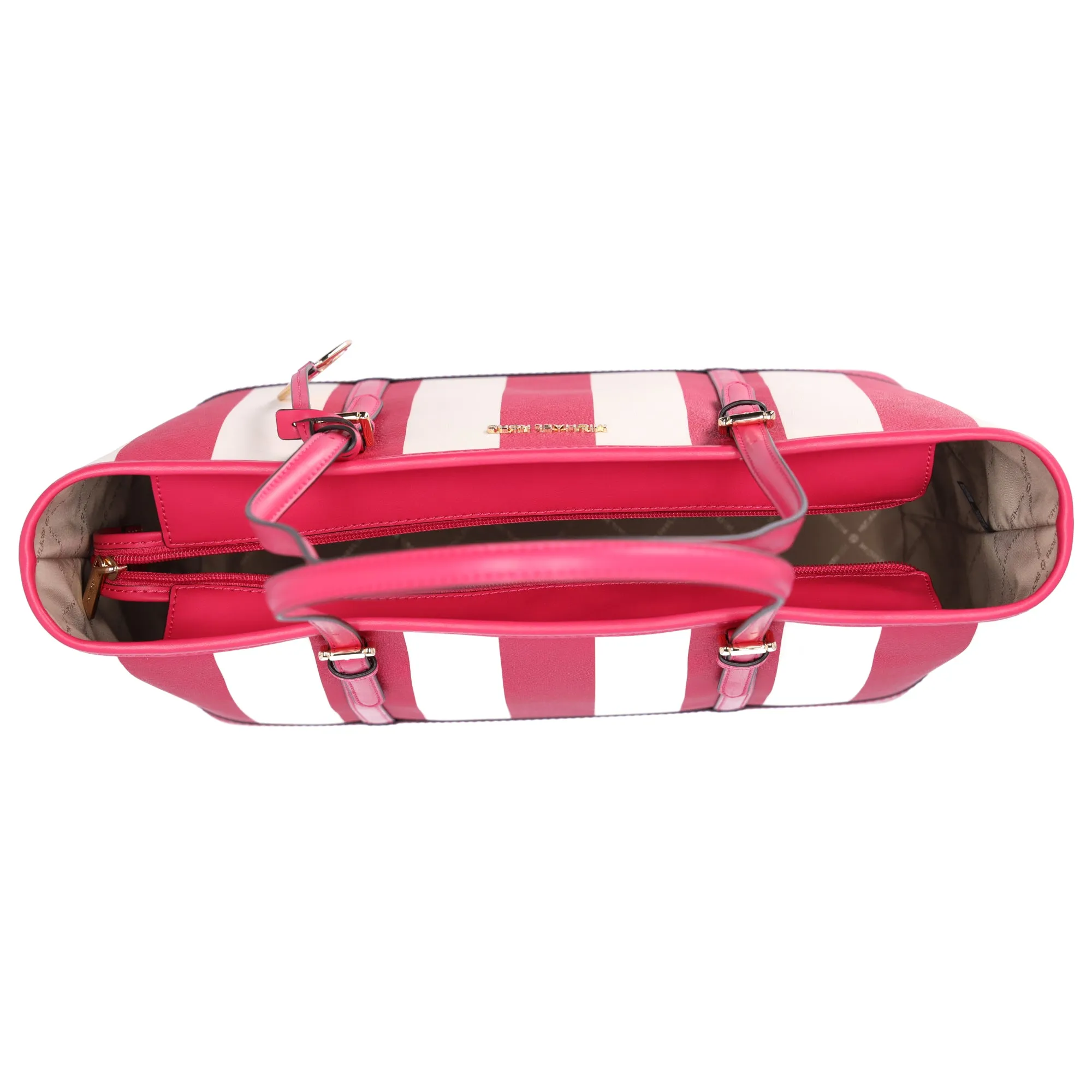 Michael Kors Jet Set Travel Large Top Zip Tote Electric Pink Multi Stripe