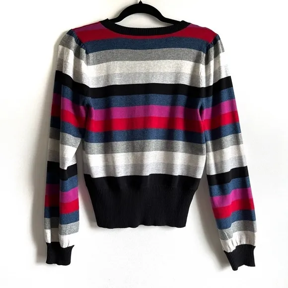 Michael Stars Pink Black Stripes Bell Cropped Neck Pullover Sweater Size Small