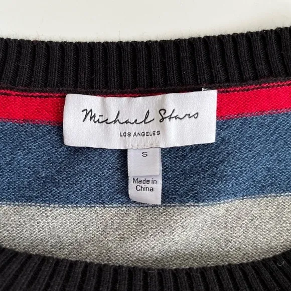 Michael Stars Pink Black Stripes Bell Cropped Neck Pullover Sweater Size Small