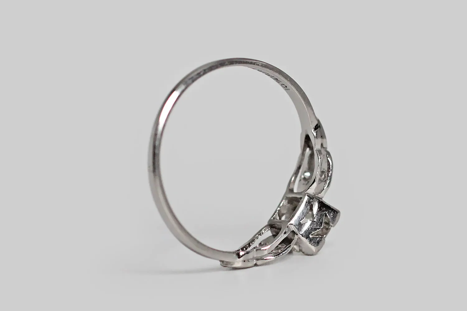 Mid 20th Century OEC Diamond Engagement Ring with Marquise Trios in Platinum