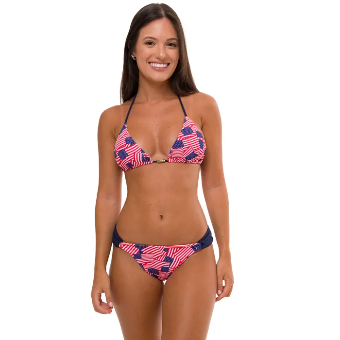 Mini American Flags Brazilian Classic Side Scrunch Bikini Bottom