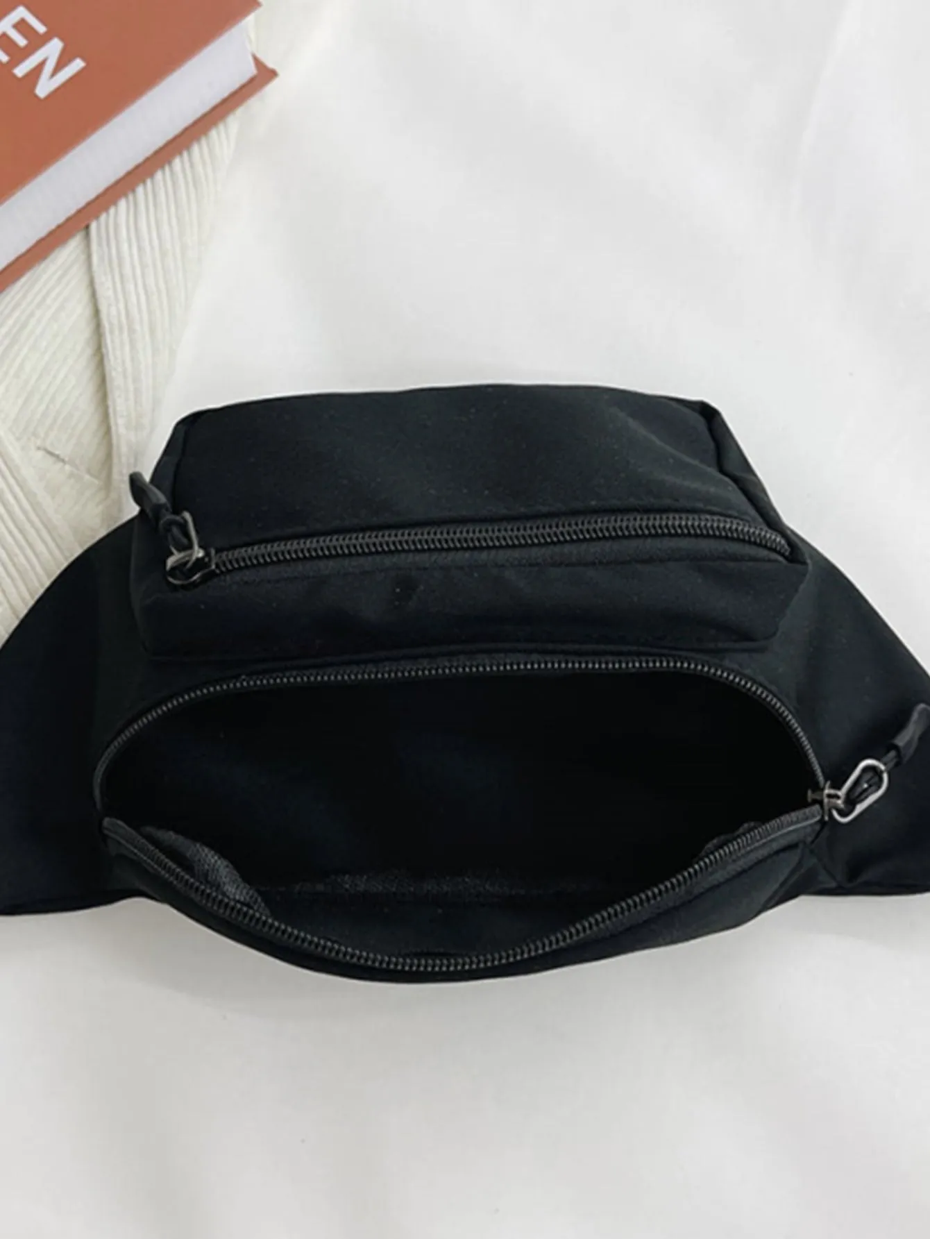 Minimalist Zip Front Waist Bag - Black
