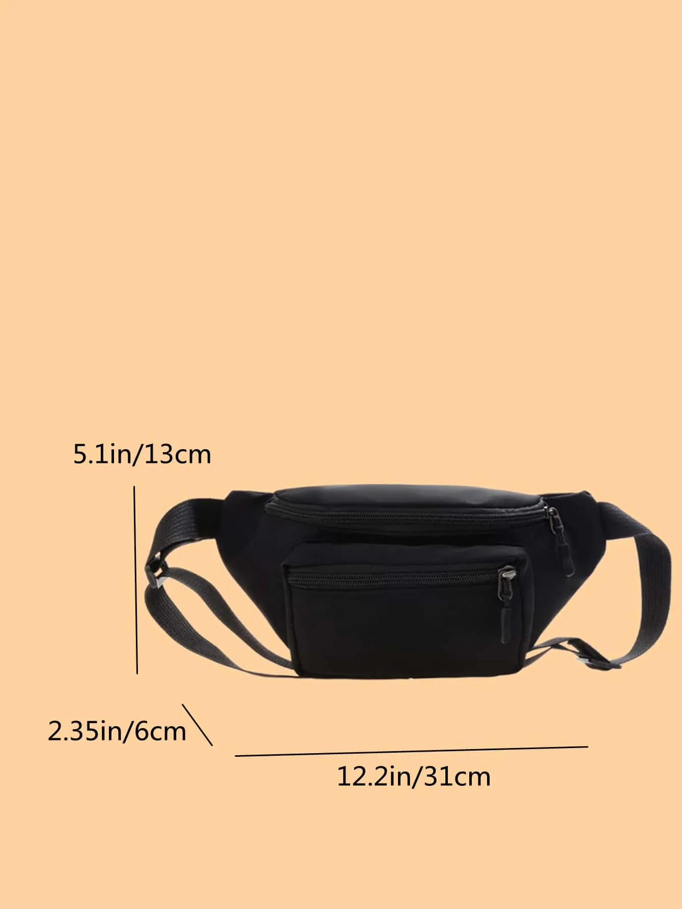 Minimalist Zip Front Waist Bag - Black