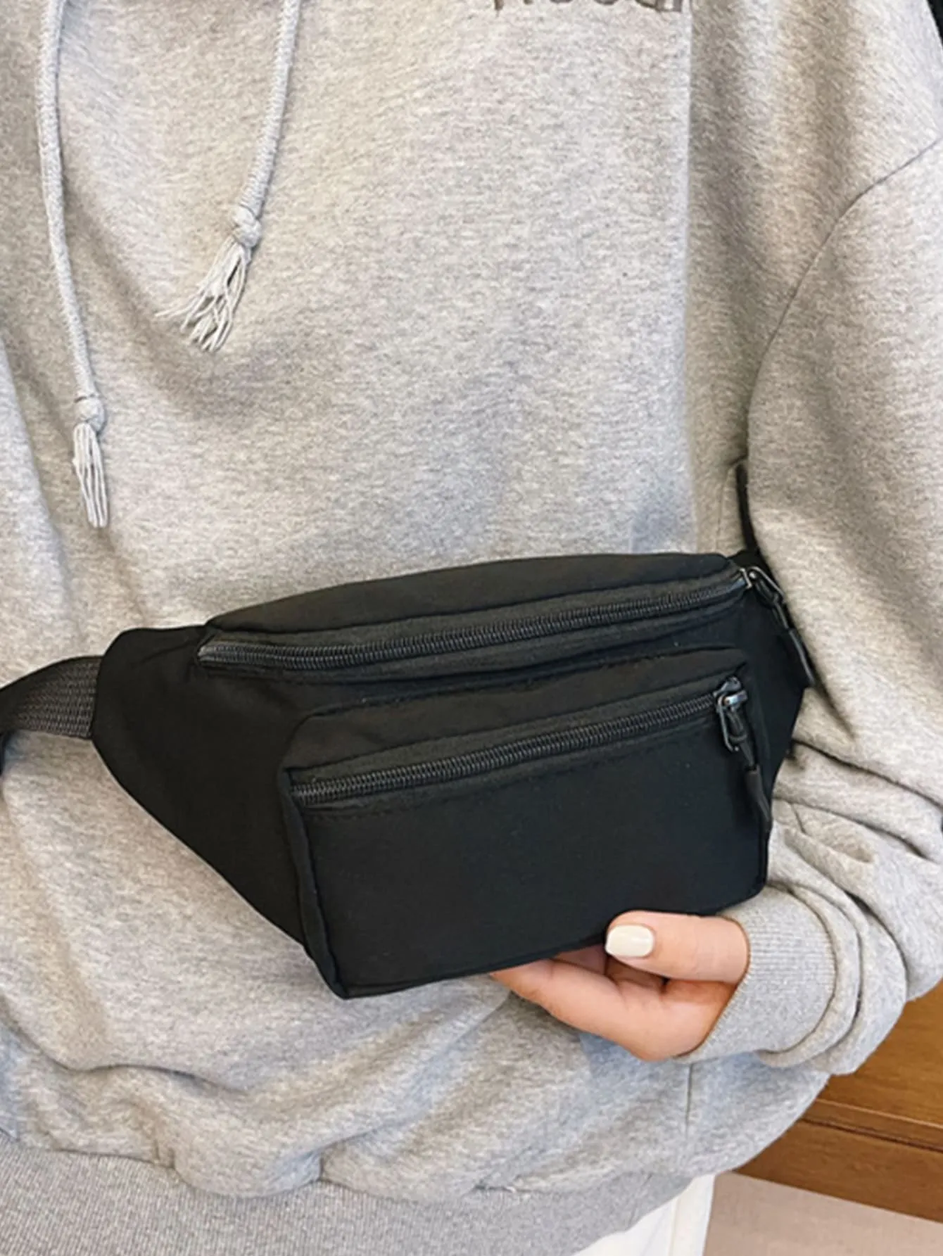 Minimalist Zip Front Waist Bag - Black