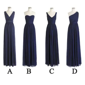 mismatched navy blue bridesmaid dresses long chiffon cheap a line custom wedding party dress