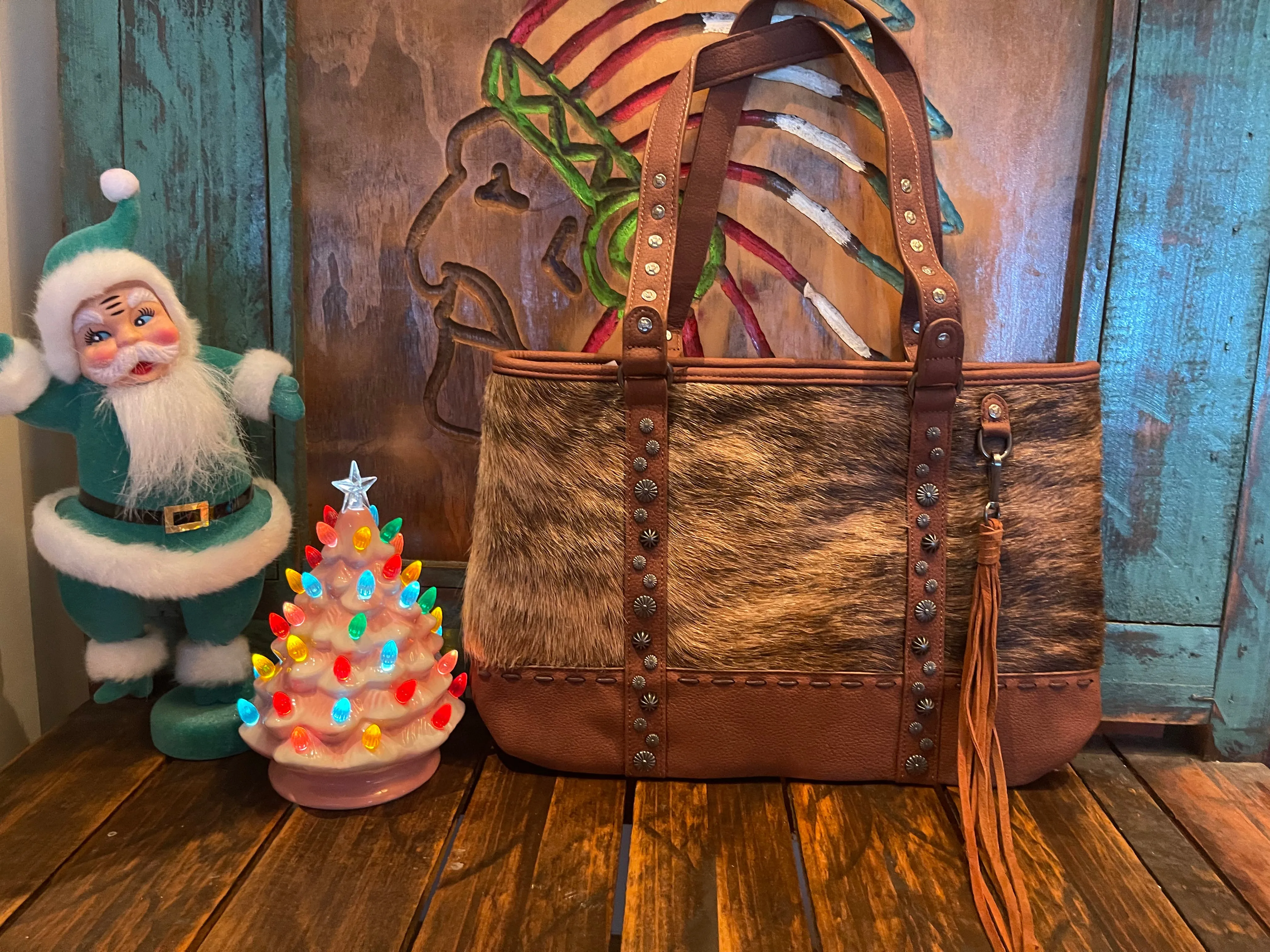 Montana West LARGE Brown Wide Get along Cowhide TOTE