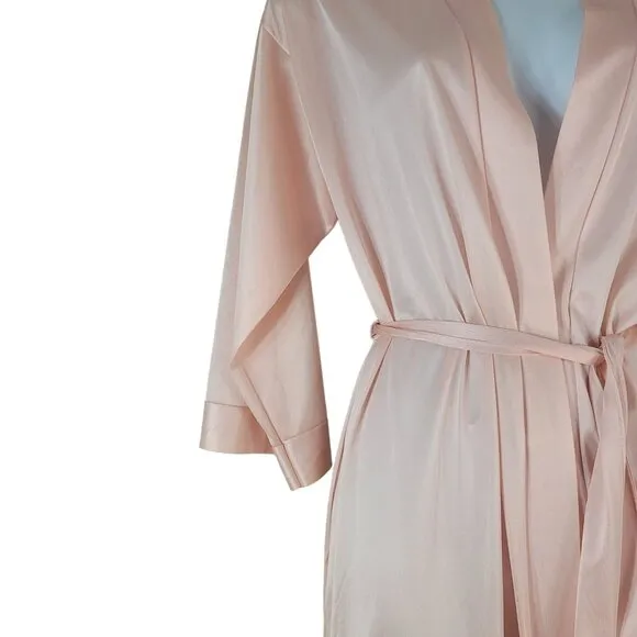 Montgomery Ward Long Robe Pink Size Small Pockets Belt Ties 100% Nylon Vintage