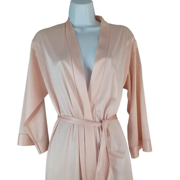 Montgomery Ward Long Robe Pink Size Small Pockets Belt Ties 100% Nylon Vintage