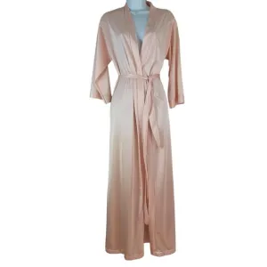 Montgomery Ward Long Robe Pink Size Small Pockets Belt Ties 100% Nylon Vintage
