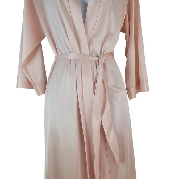 Montgomery Ward Long Robe Pink Size Small Pockets Belt Ties 100% Nylon Vintage