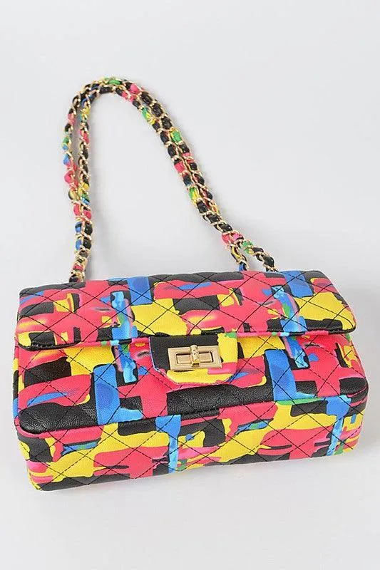Muilti color quilted clutch handbag