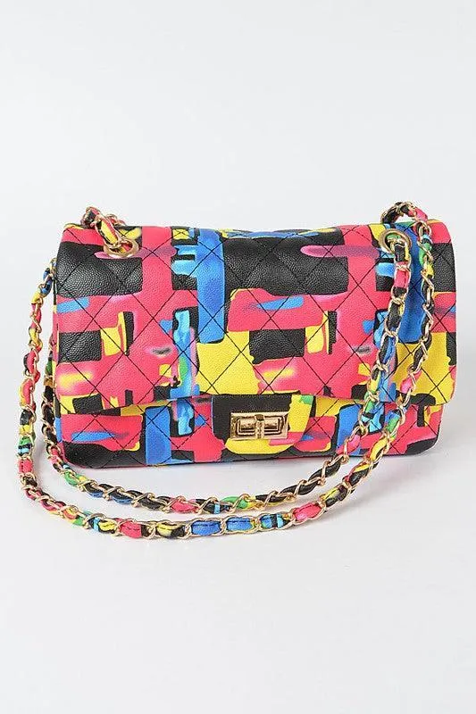 Muilti color quilted clutch handbag
