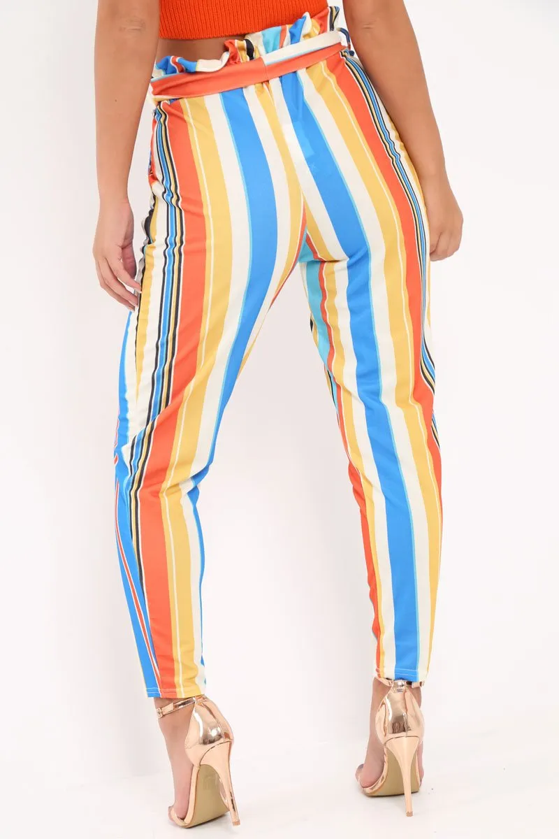 Multi Stripe Paper Bag Waist Trousers - Hadden