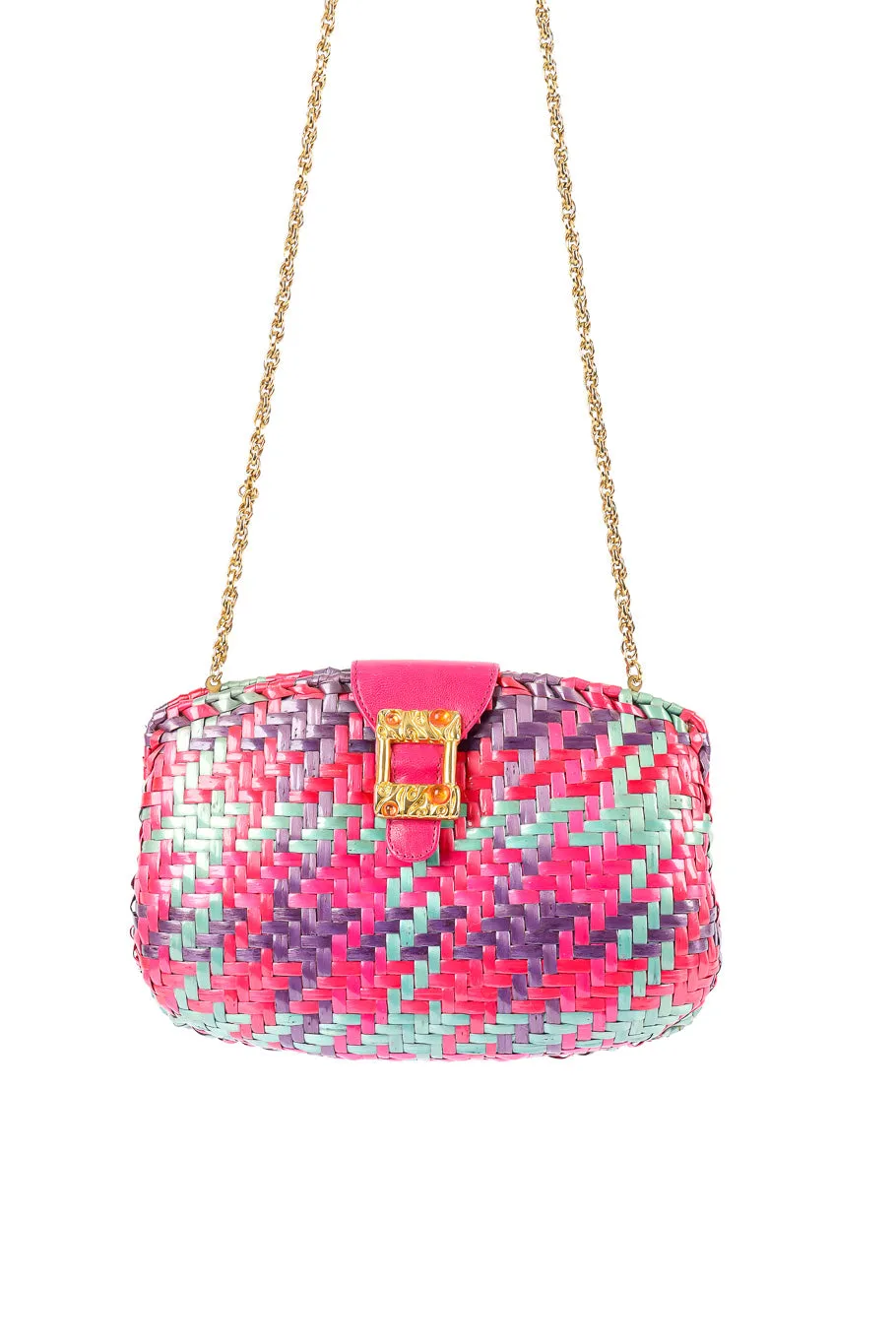 Multicolor Wicker Shoulder Clutch