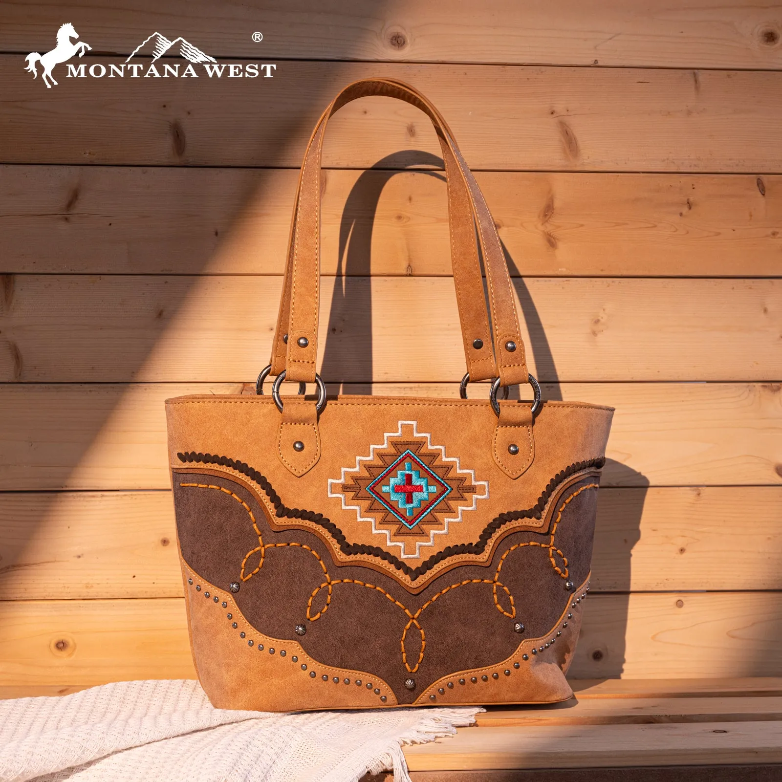 MW1310G-8317W  Montana West Embroidered Aztec Collection Concealed Carry Tote-Set