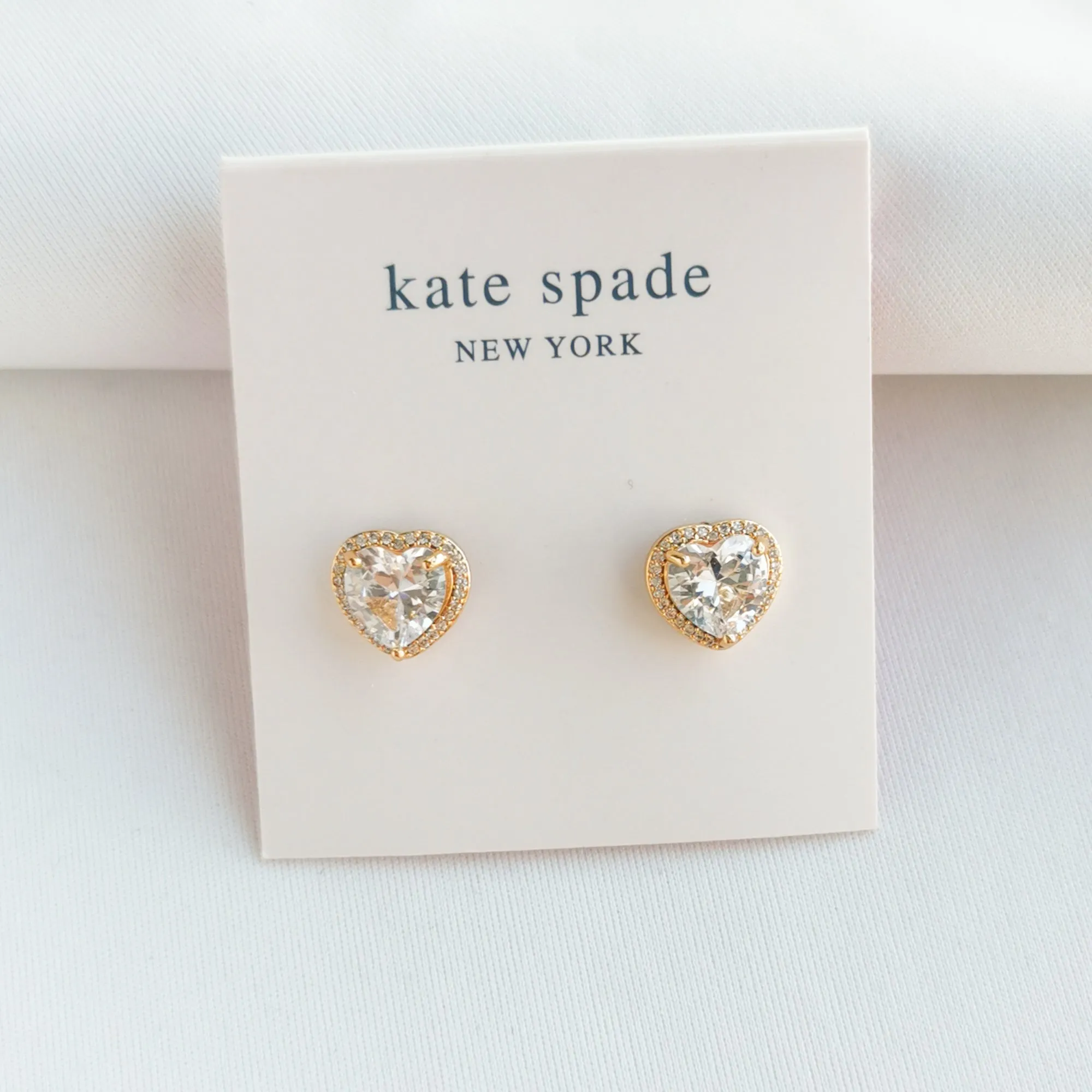 My Love Pavé Heart Gold Clear Stud Earrings
