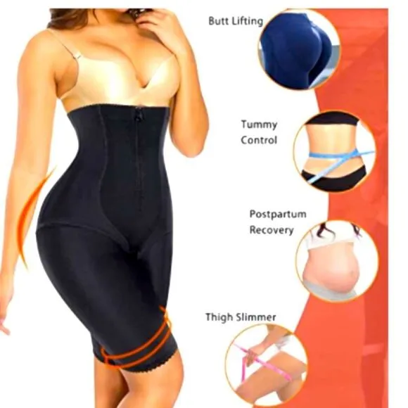 Nebility Black Waist Trainer Shapewear Zipped &amp; Hook Body Slimmer Short Size 2XL