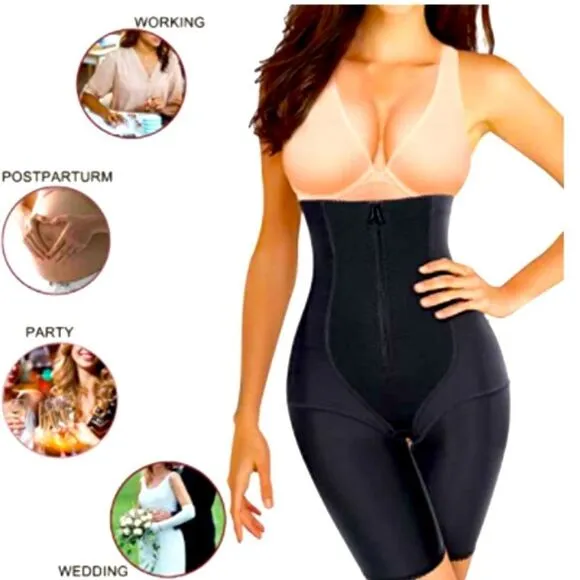 Nebility Black Waist Trainer Shapewear Zipped &amp; Hook Body Slimmer Short Size 2XL