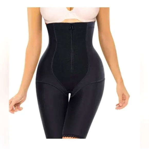 Nebility Black Waist Trainer Shapewear Zipped &amp; Hook Body Slimmer Short Size 2XL