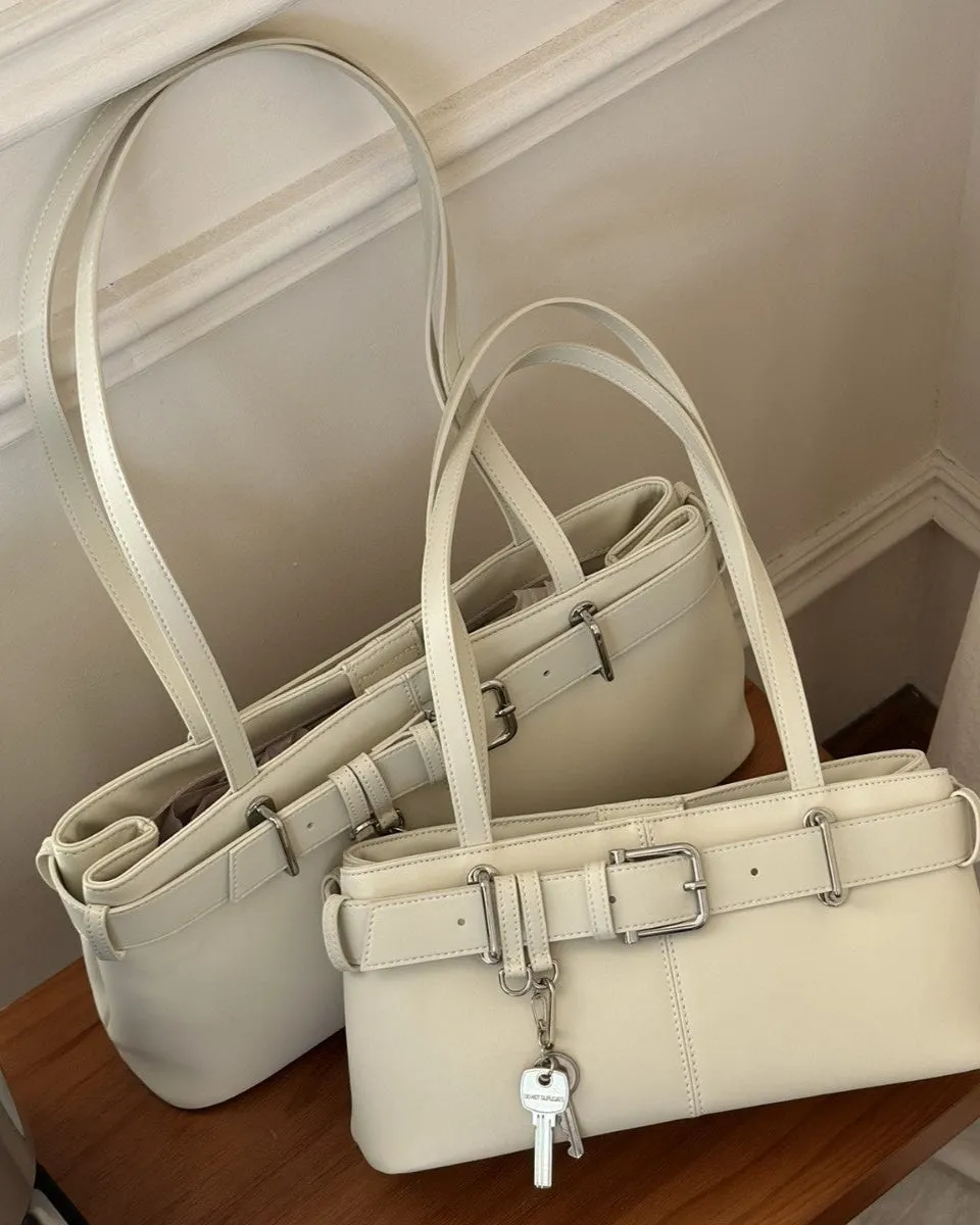 NEW & INSTOCK - Korean Leather Buckle Shoulder Handbag in Black, Red and Off-White (Small and Medium)
