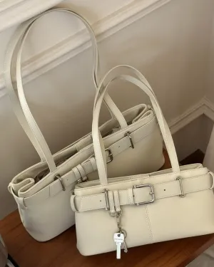 NEW & INSTOCK - Korean Leather Buckle Shoulder Handbag in Black, Red and Off-White (Small and Medium)
