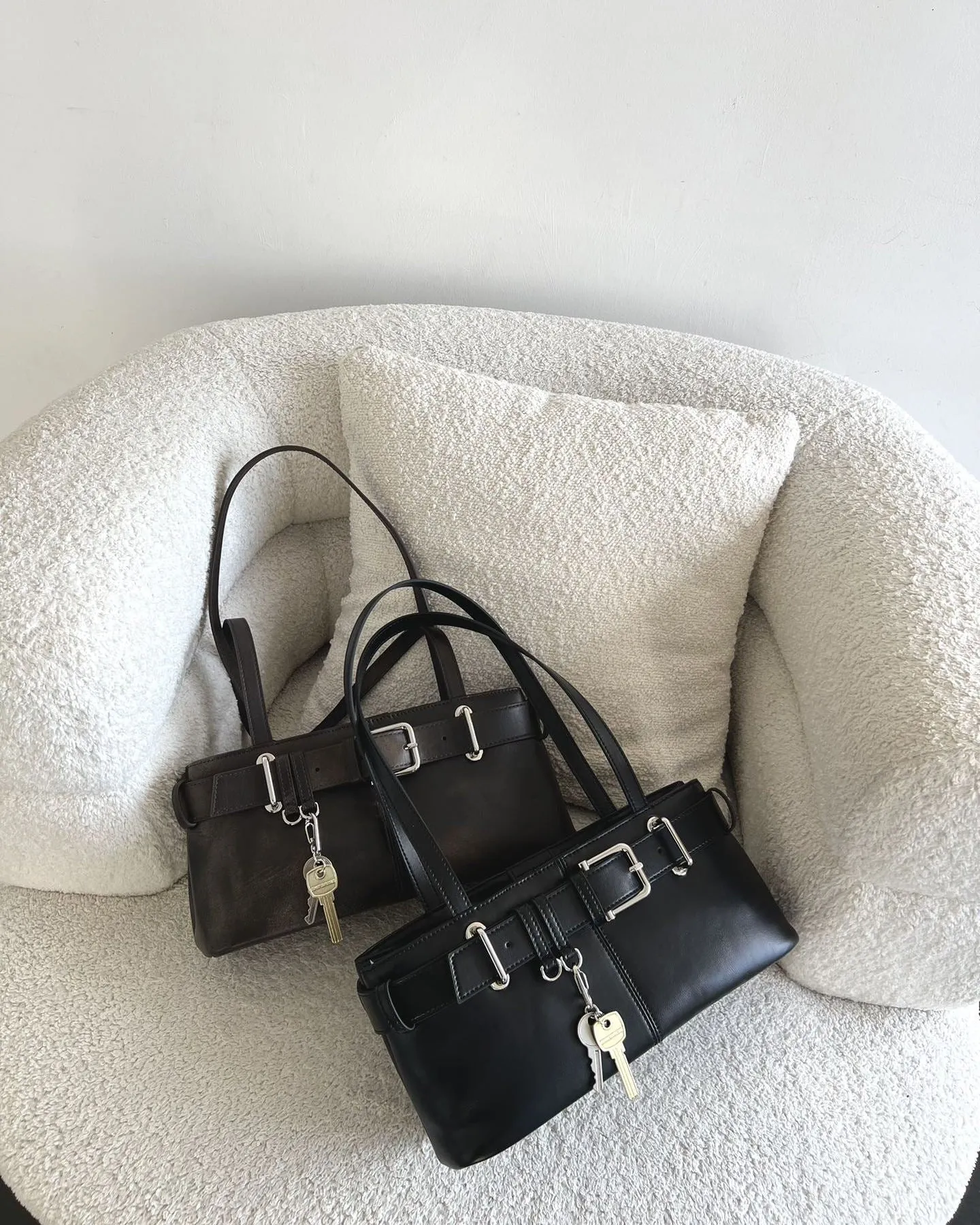 NEW & INSTOCK - Korean Leather Buckle Shoulder Handbag in Black, Red and Off-White (Small and Medium)