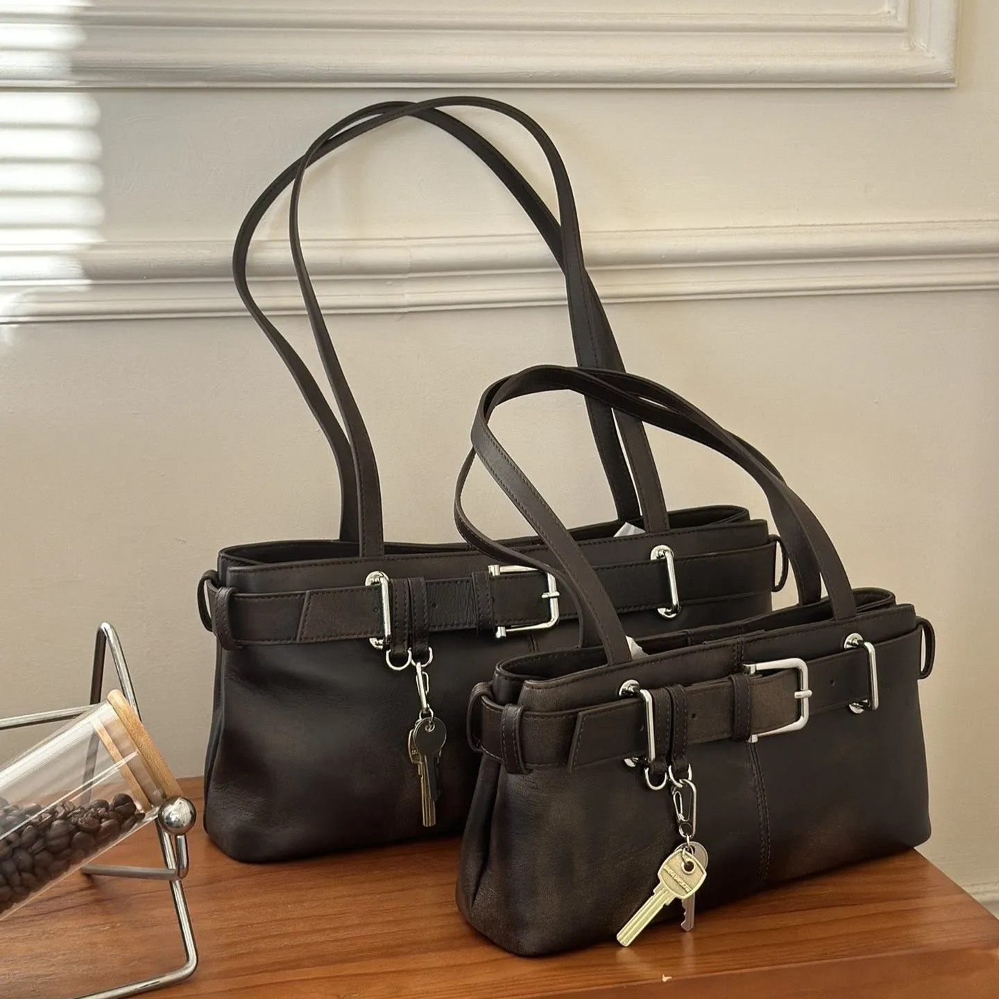 NEW & INSTOCK - Korean Leather Buckle Shoulder Handbag in Black, Red and Off-White (Small and Medium)