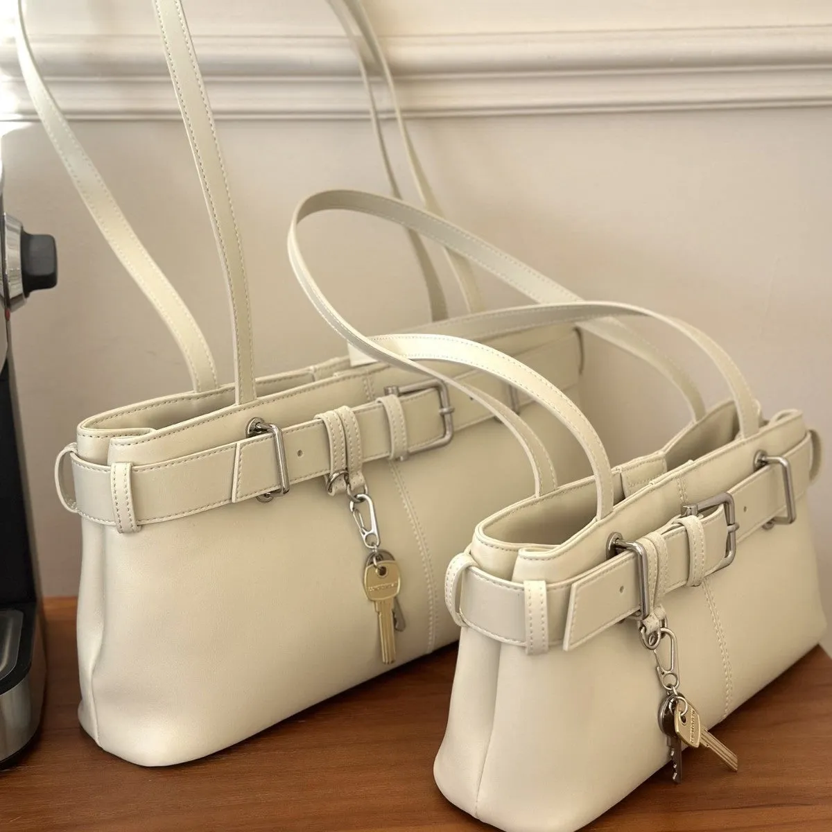 NEW & INSTOCK - Korean Leather Buckle Shoulder Handbag in Black, Red and Off-White (Small and Medium)
