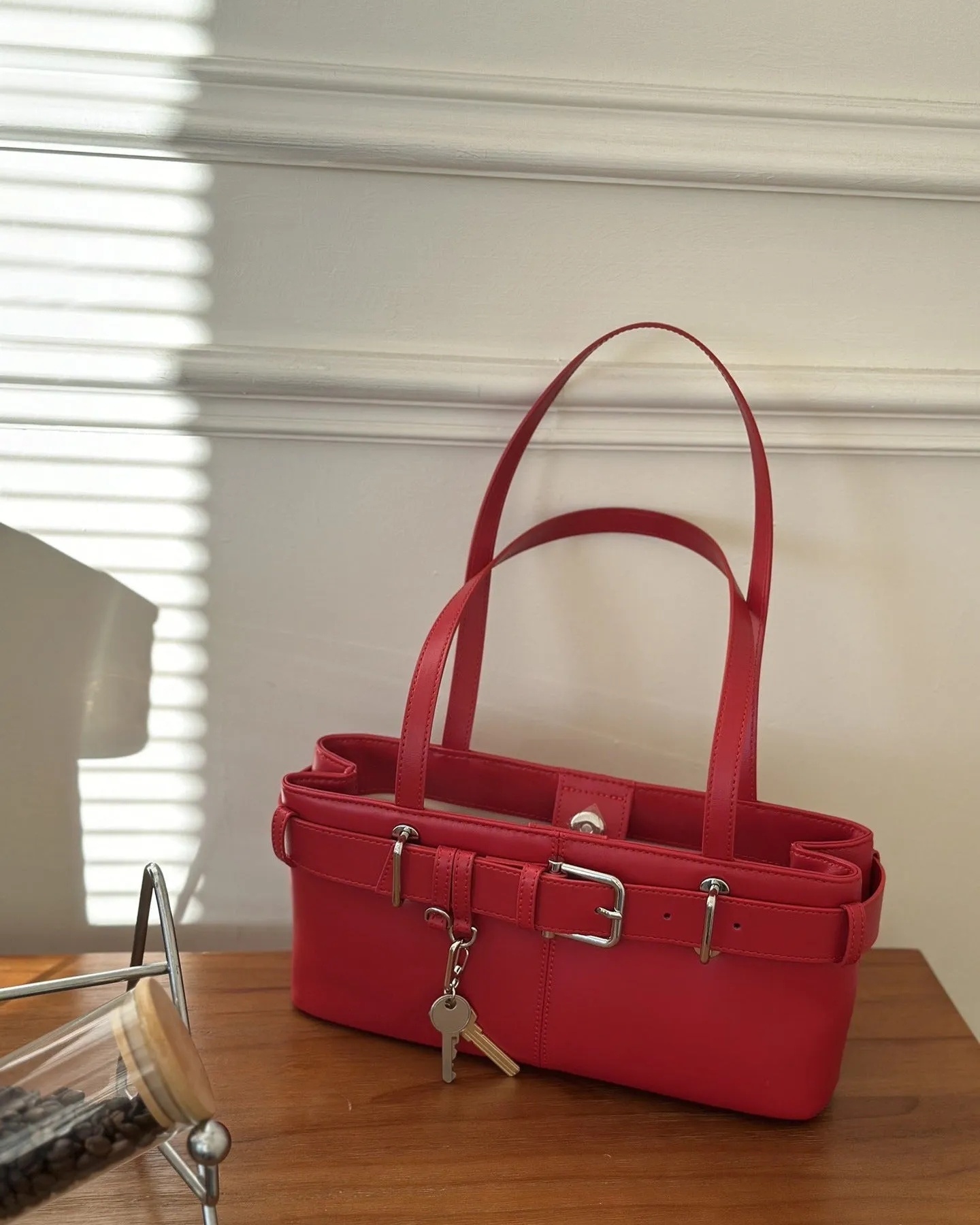 NEW & INSTOCK - Korean Leather Buckle Shoulder Handbag in Black, Red and Off-White (Small and Medium)