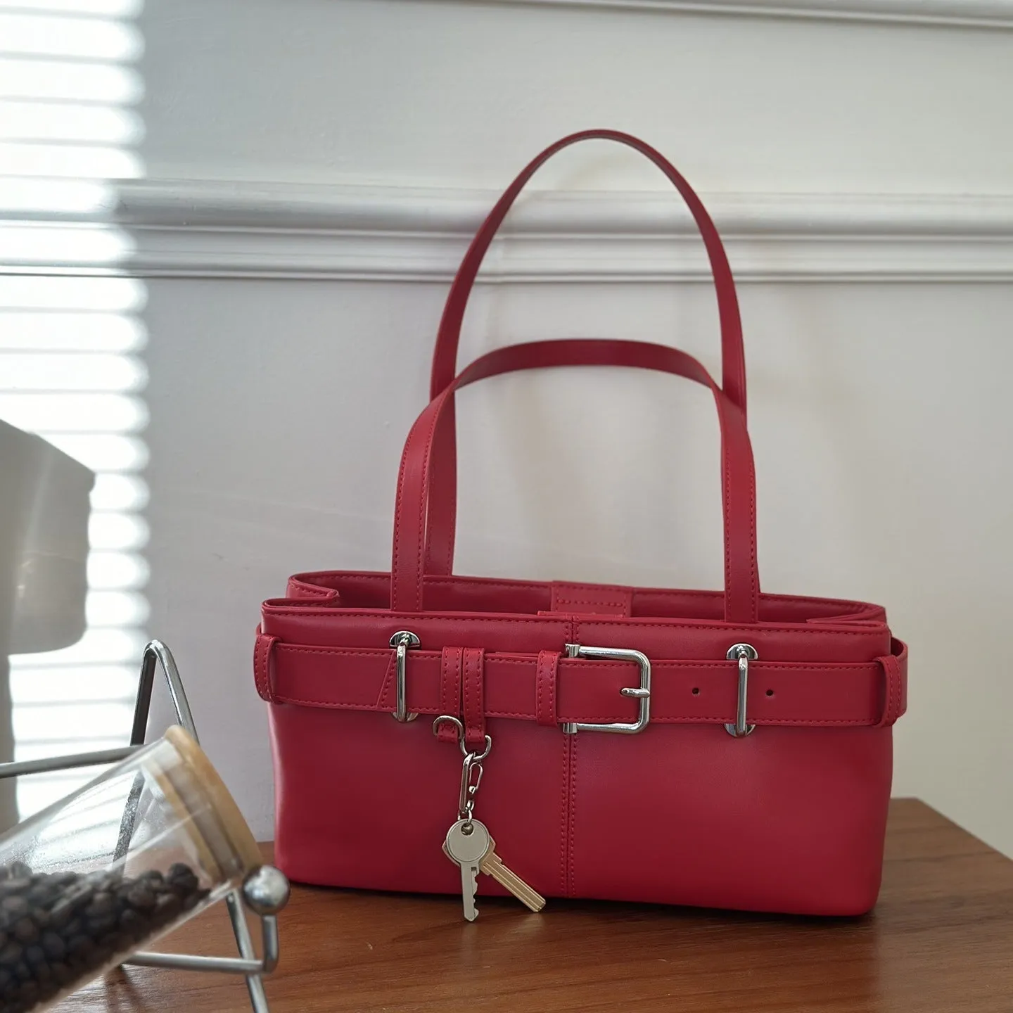 NEW & INSTOCK - Korean Leather Buckle Shoulder Handbag in Black, Red and Off-White (Small and Medium)