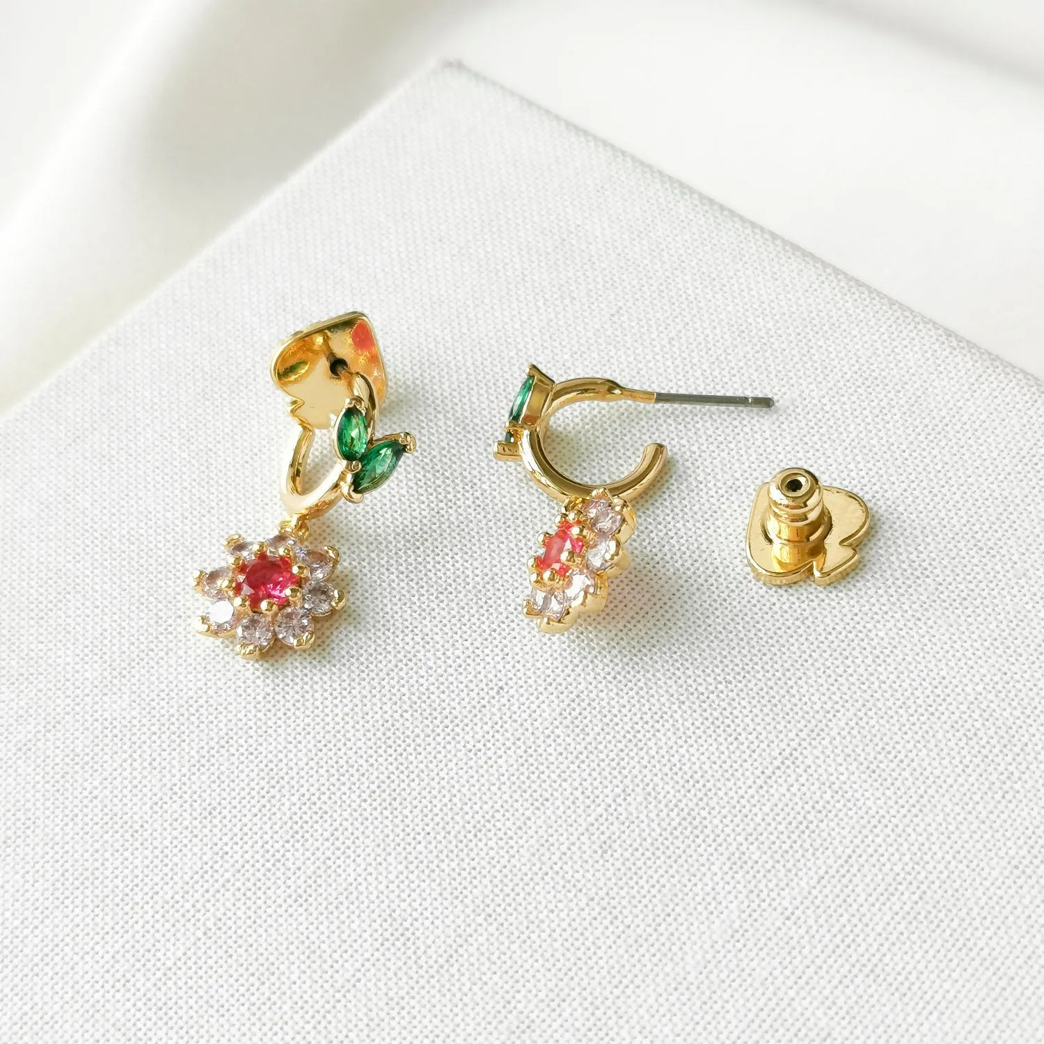 New Bloom Flower Gold Multi Color Huggies Earrings