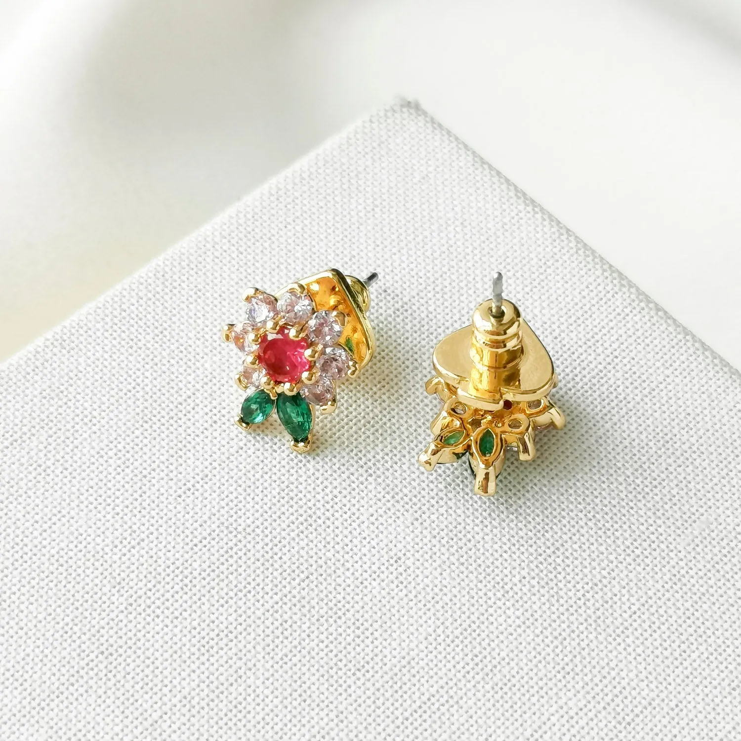New Bloom Flower Gold Multi Color Stud Earrings