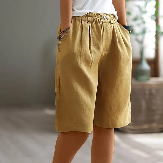NEW Summer Linen Casual Loose Shorts for Women Bermuda Size M