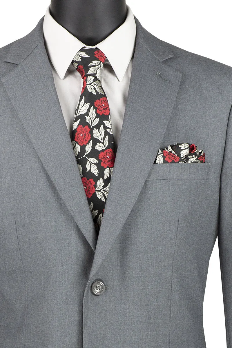 Nola Collection - Medium Gray Regular Fit 2 Piece Suit Flat Front Pants with 2″ Elastic Waistband