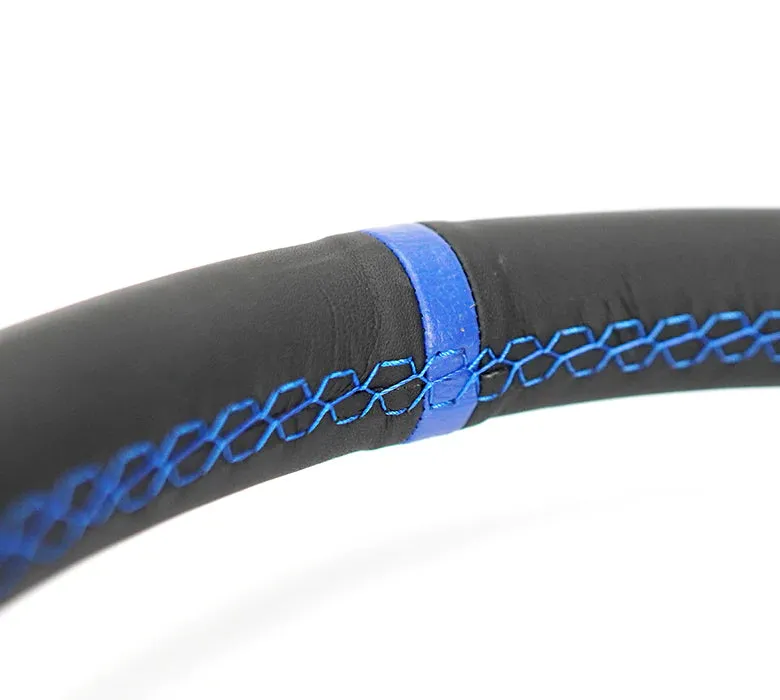 NRG Steering Wheel Carbon Fiber 320mm Blue Carbon Fiber Center with Blue Stitch Bluecenter Mark Flat Bottom
