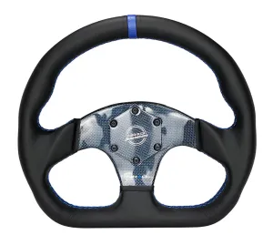 NRG Steering Wheel Carbon Fiber 320mm Blue Carbon Fiber Center with Blue Stitch Bluecenter Mark Flat Bottom